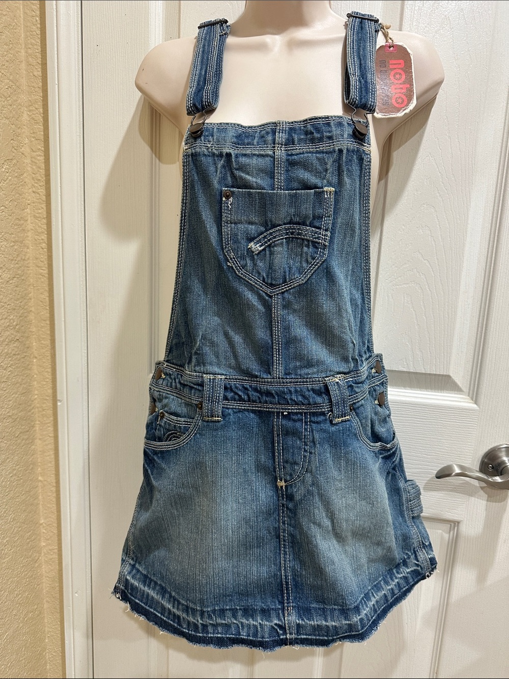 Girls Blue Denim Overall Skirt with Adjustable Straps size Small